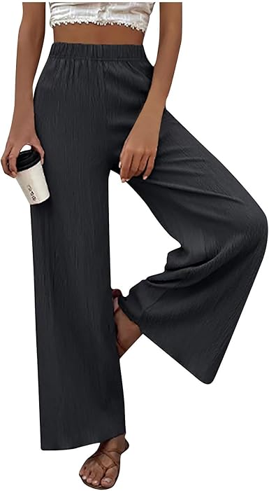 Dames Broek – Hoge Taille – Elastische Band – Wijde Pijp – Lichtgewicht en Luchtig