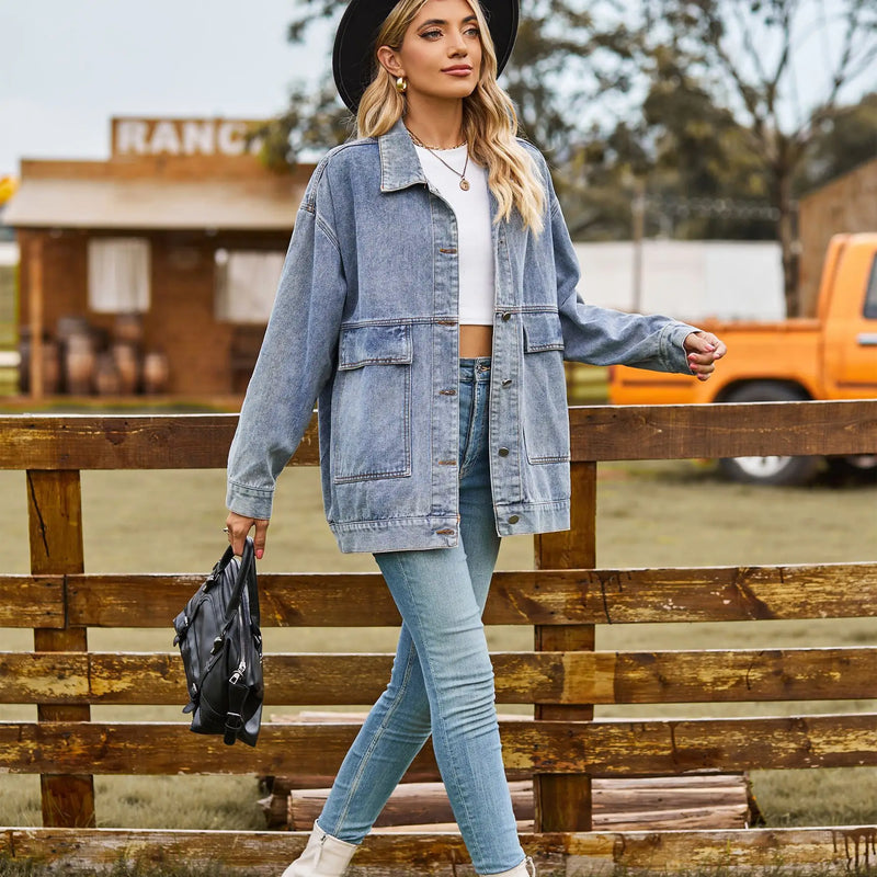 Dames Spijkerjas - Oversized Pasvorm - Lange Mouwen - Knopen - Borst- en Zijzakken