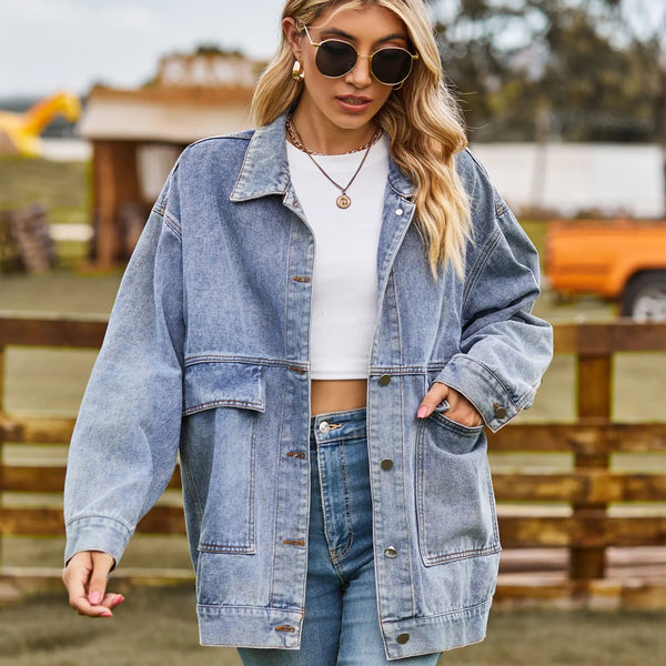 Dames Spijkerjas - Oversized Pasvorm - Lange Mouwen - Knopen - Borst- en Zijzakken