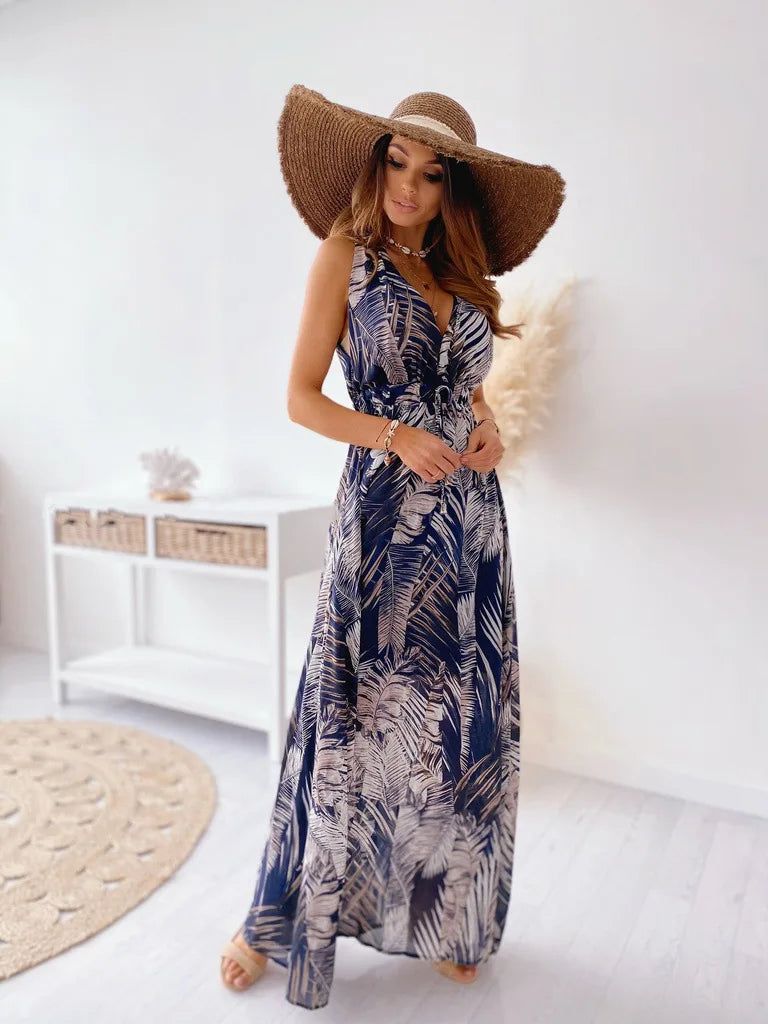 Luna - bladmotief maxi jurk