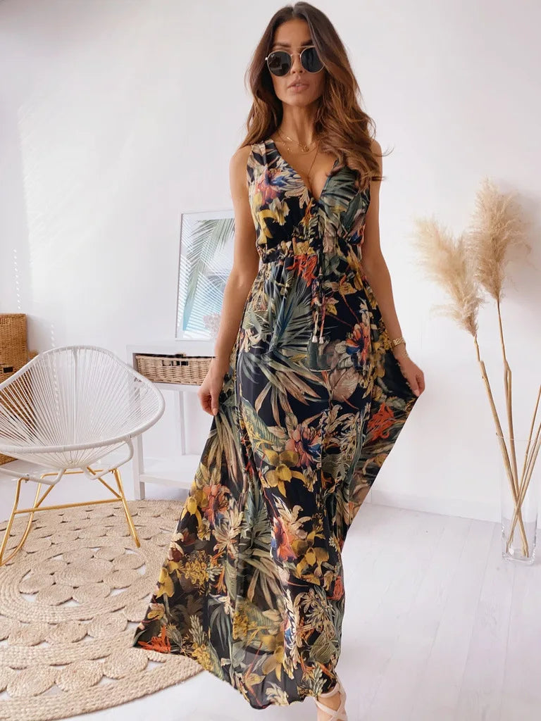 Luna - bladmotief maxi jurk