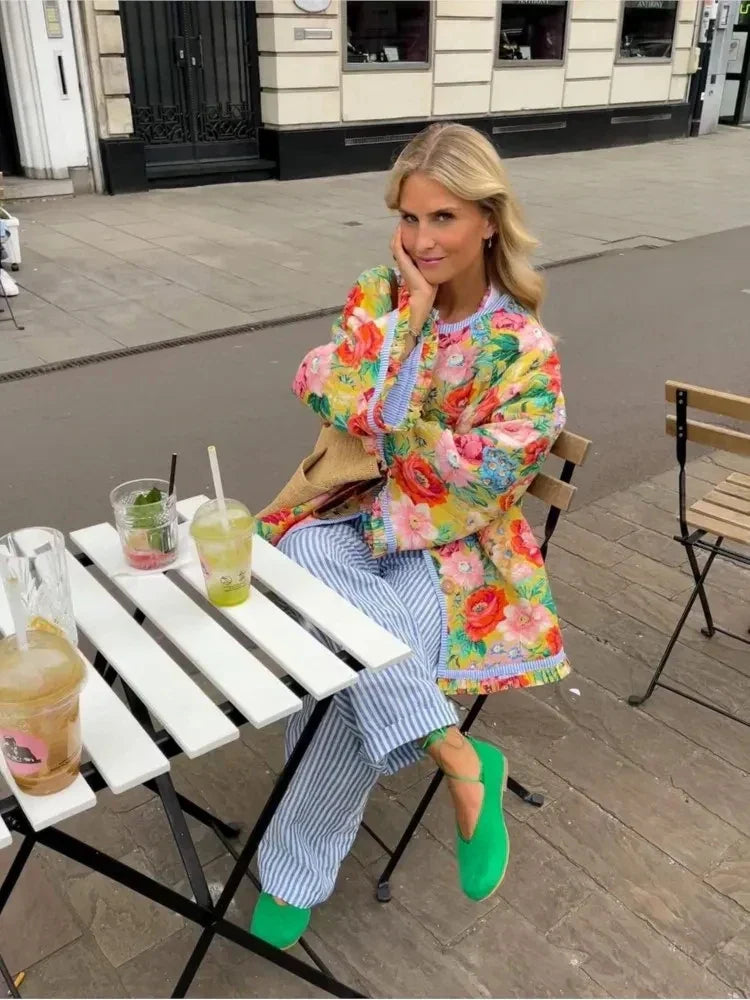 Dames Jas – Gewatteerd – Relaxte Pasvorm – Bloemenpatroon – Modieuze Casual Look