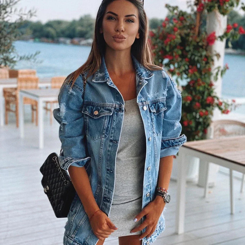 Dames Spijkerjas – Oversized Fit – Casual Denim – Met Knopen en Borstzakken