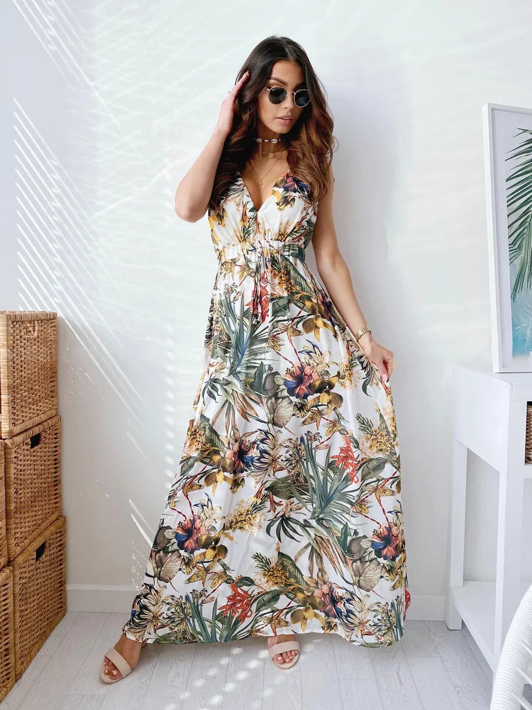 Luna - bladmotief maxi jurk
