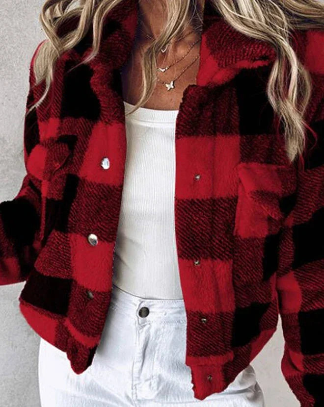 Dames Sherpa Jas – Geruit – Oversized Fit – Knopen – Zachte Warme Stof