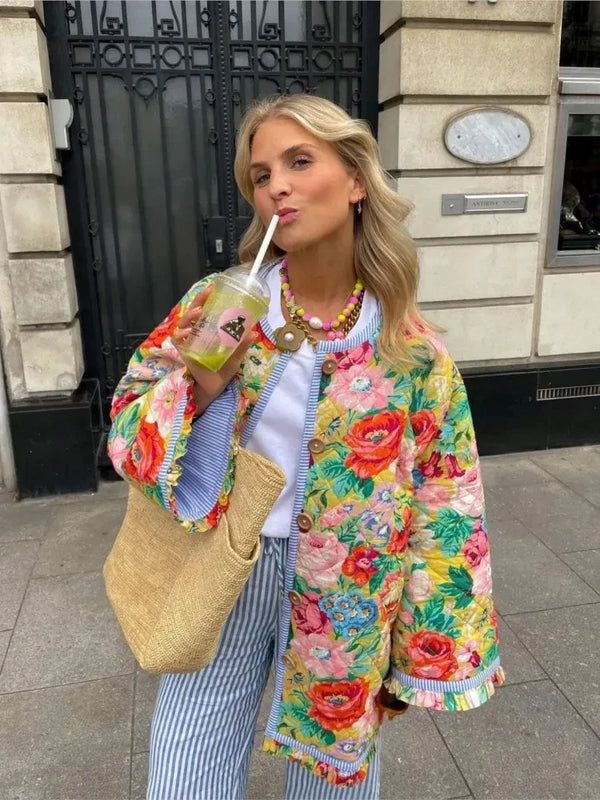 Dames Jas – Gewatteerd – Relaxte Pasvorm – Bloemenpatroon – Modieuze Casual Look