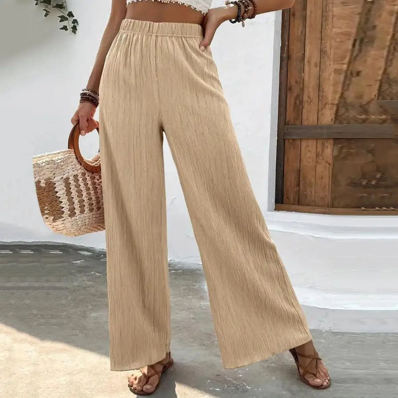 Dames Broek – Hoge Taille – Elastische Band – Wijde Pijp – Lichtgewicht en Luchtig