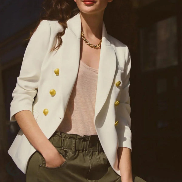 Dames Blazer - Getailleerde Pasvorm - Double-Breasted - Peak Revers - Gouden Knopen