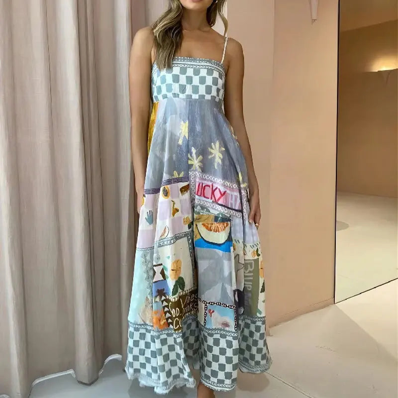 Dames Maxi Jurk - Luchtige Stof - Losvallend Model - Mouwloos met Spaghettibandjes