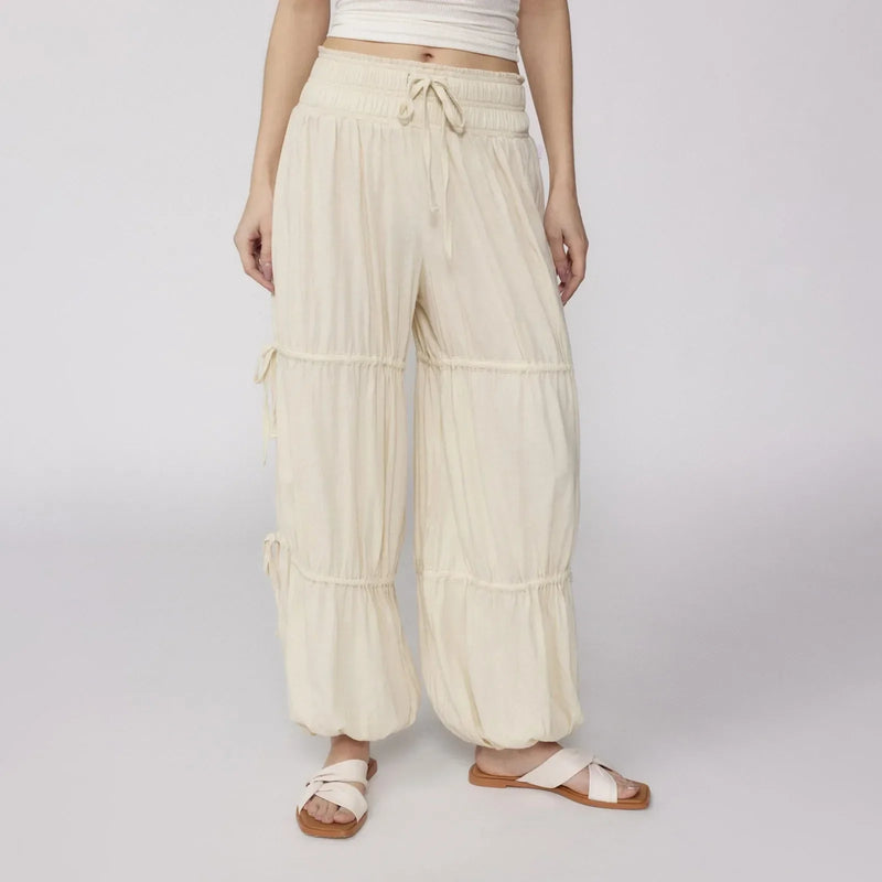 Dames Broek - Wijde Pijpen - Hoge Taille - Gelaagde Stof - Elastische Boorden