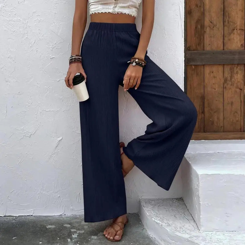 Dames Broek – Hoge Taille – Elastische Band – Wijde Pijp – Lichtgewicht en Luchtig