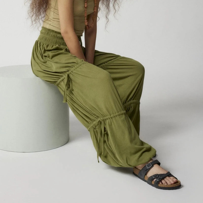 Dames Broek - Wijde Pijpen - Hoge Taille - Gelaagde Stof - Elastische Boorden