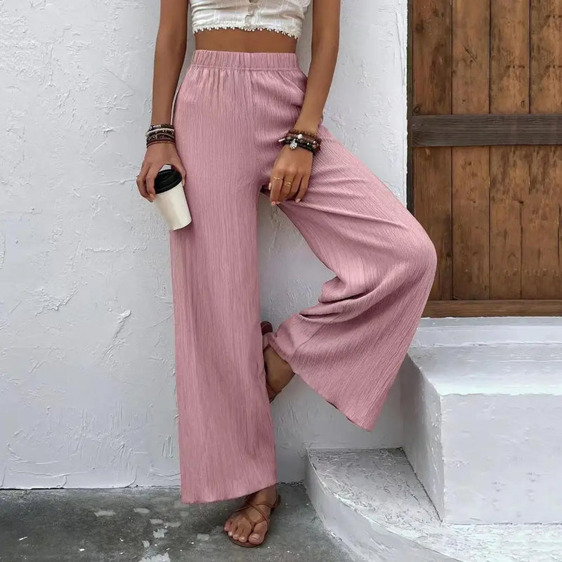 Dames Broek – Hoge Taille – Elastische Band – Wijde Pijp – Lichtgewicht en Luchtig