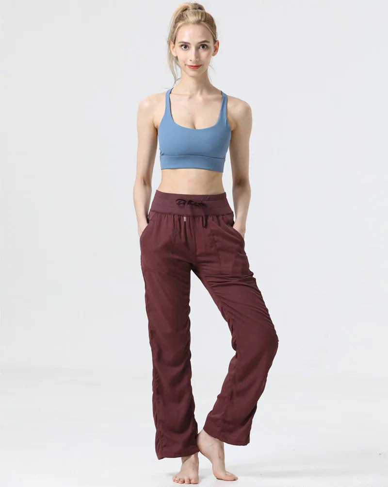 Dames Yogabroek – Ademend – Relaxte Pasvorm – Trekkoord Taille – Volledige Lengte