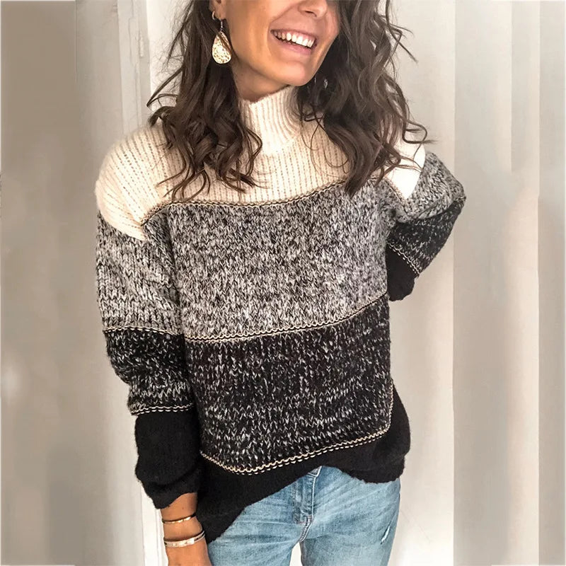 Dames Gebreide Trui - Turtleneck - Losse Pasvorm - Geribde Boorden - Casual Comfort
