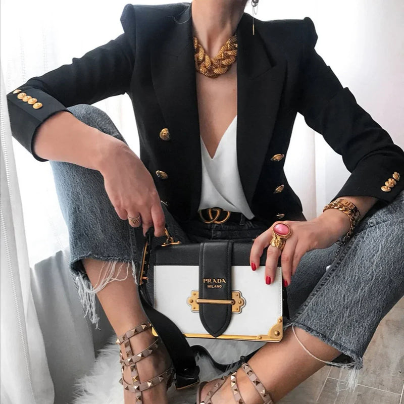 Dames Blazer - Getailleerde Pasvorm - Double-Breasted - Peak Revers - Gouden Knopen