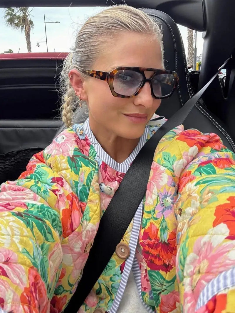 Dames Jas – Gewatteerd – Relaxte Pasvorm – Bloemenpatroon – Modieuze Casual Look