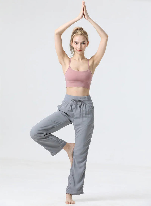 Dames Yogabroek – Ademend – Relaxte Pasvorm – Trekkoord Taille – Volledige Lengte