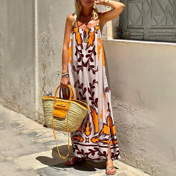 Dames Maxi Jurk - Luchtige Stof - Losvallend Model - Mouwloos met Spaghettibandjes