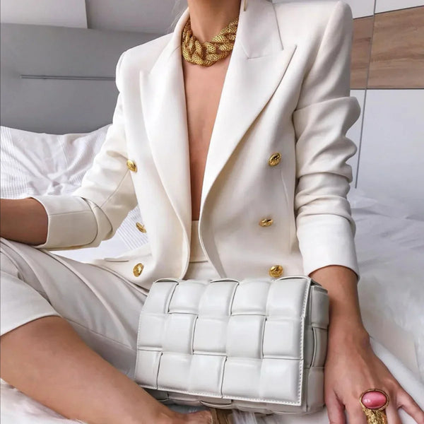 Dames Blazer - Getailleerde Pasvorm - Double-Breasted - Peak Revers - Gouden Knopen
