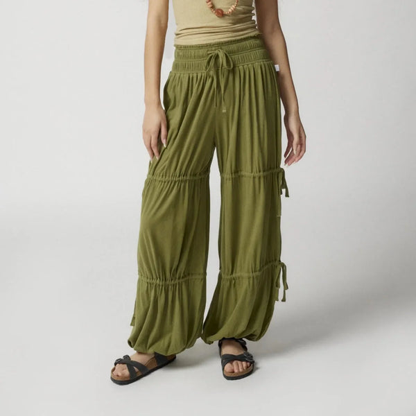 Dames Broek - Wijde Pijpen - Hoge Taille - Gelaagde Stof - Elastische Boorden