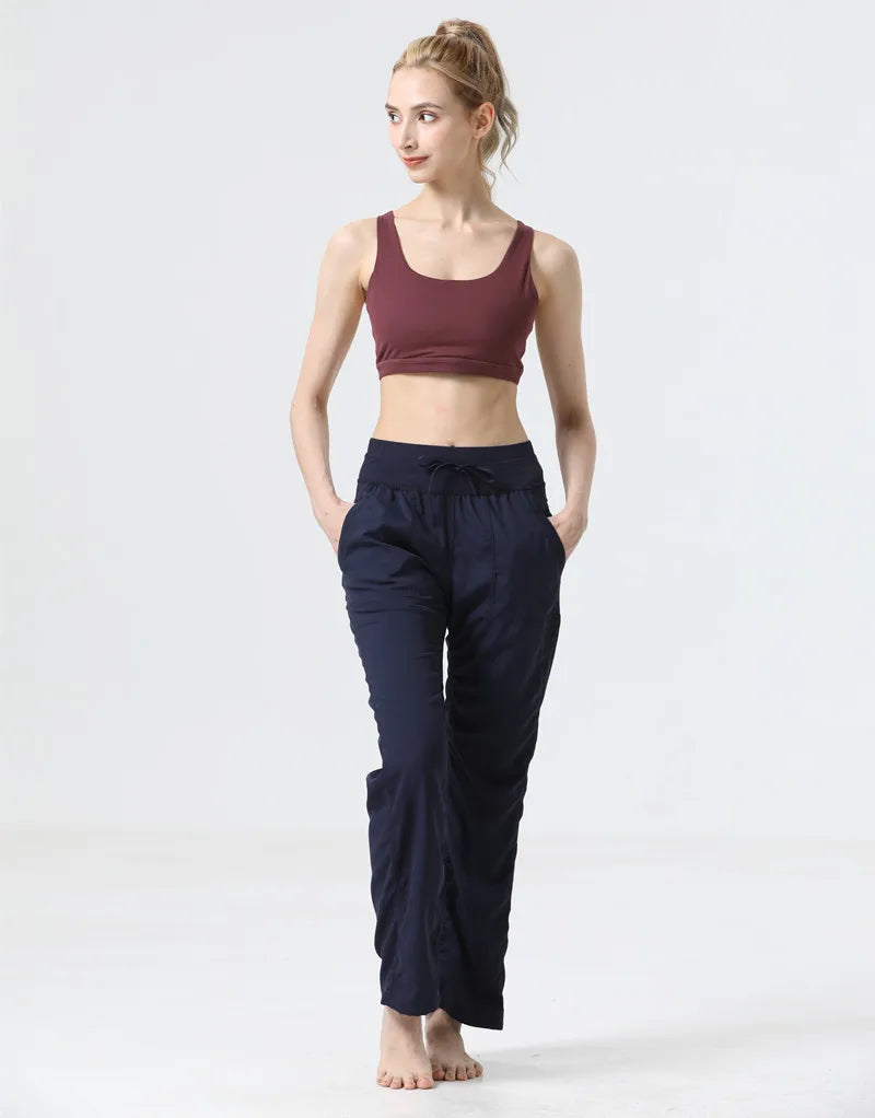 Dames Yogabroek – Ademend – Relaxte Pasvorm – Trekkoord Taille – Volledige Lengte