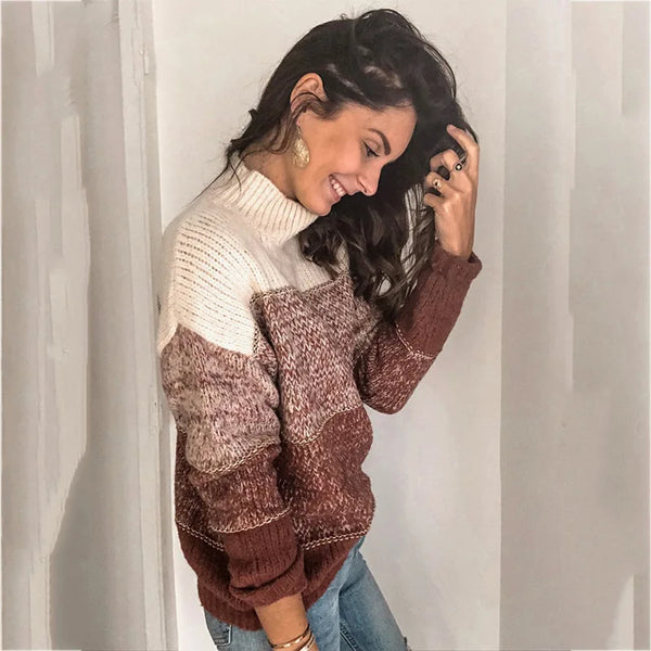 Dames Gebreide Trui - Turtleneck - Losse Pasvorm - Geribde Boorden - Casual Comfort