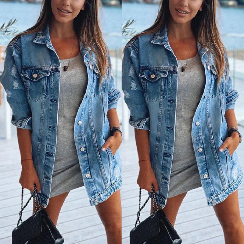 Dames Spijkerjas – Oversized Fit – Casual Denim – Met Knopen en Borstzakken