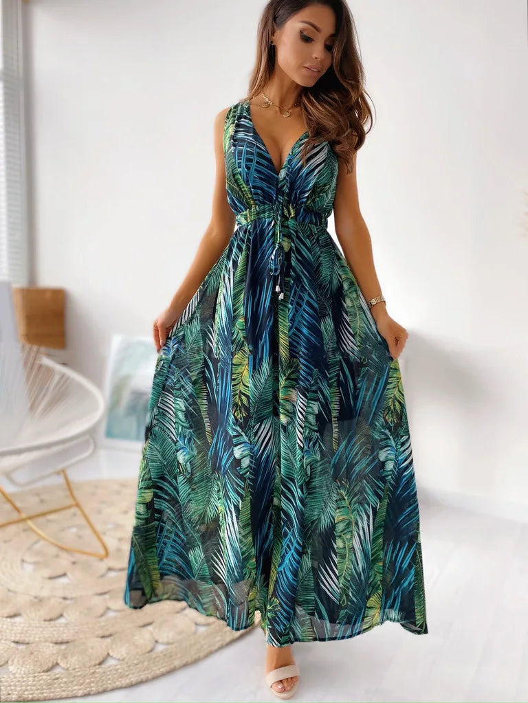 Luna - bladmotief maxi jurk