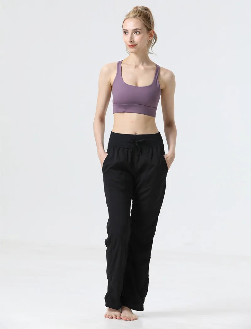 Dames Yogabroek – Ademend – Relaxte Pasvorm – Trekkoord Taille – Volledige Lengte