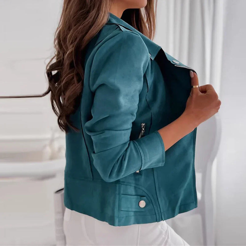 Dames Bikerjack - Asymmetrische Rits - Getailleerd Model - Volledige Mouwen