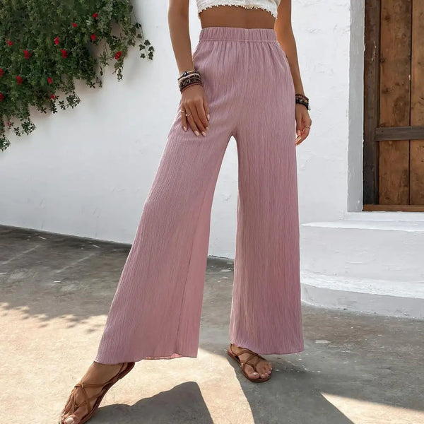 Dames Broek – Hoge Taille – Elastische Band – Wijde Pijp – Lichtgewicht en Luchtig