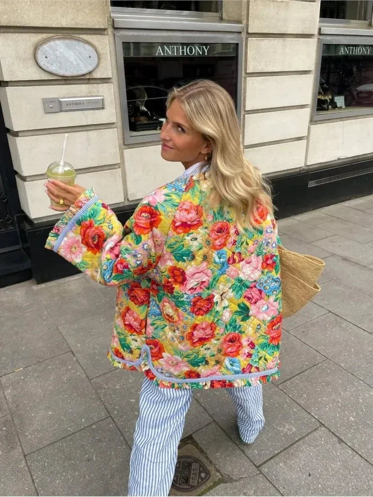 Dames Jas – Gewatteerd – Relaxte Pasvorm – Bloemenpatroon – Modieuze Casual Look