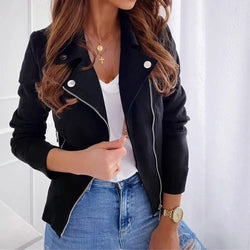 Dames Bikerjack - Asymmetrische Rits - Getailleerd Model - Volledige Mouwen